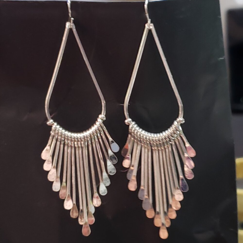 Earrings. Silvertone, Wire ,3 1/2" hang.